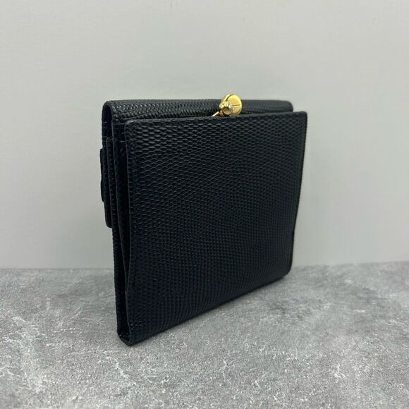 Salvatore Ferragamo Vara Bow Black Trifold Compact Wallet Clasp Leather - Picture 4 of 16